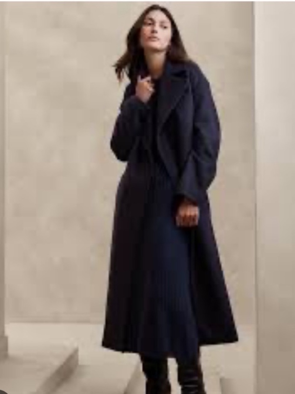 Banana Republic Black Oversized Wool Trench Coat